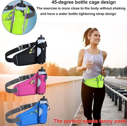 Waterproof Running Waist Bag Cycling Bumbags with Water Bottle Holder Travel Walking Dog Climbing Hiking Outdoor Sport Waist Bag with Reflective Strips(Green)