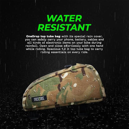 Onedrop Bike Frame Bag - Water Resistant Top Tube Bike Bag with Durable Cordura Fabric, Front Bicycle Storage & Bikepacking Pouch, Cycling Accessories for Biking Travel (Multicam Camo)