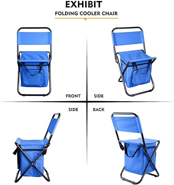 LEADALLWAY Fishing Chair with Cooler Bag Compact Fishing Stool Foldable Camping Chair