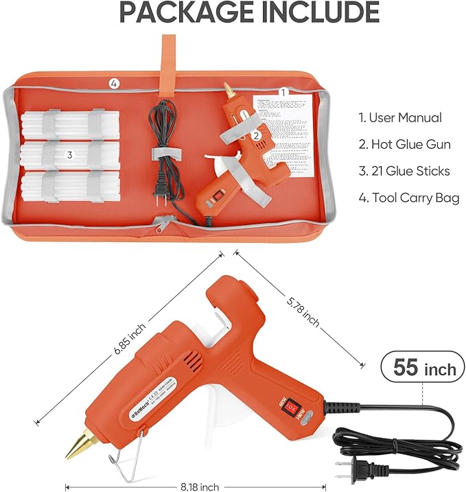 ROMECH Full Size Hot Glue Gun with 60/100W Dual Power and 21 Hot Glue Sticks (7/16"), Fast Preheating Heavy Duty Industrial Gluegun with Storage Case for Crafting, DIY and Repairs (Orange)