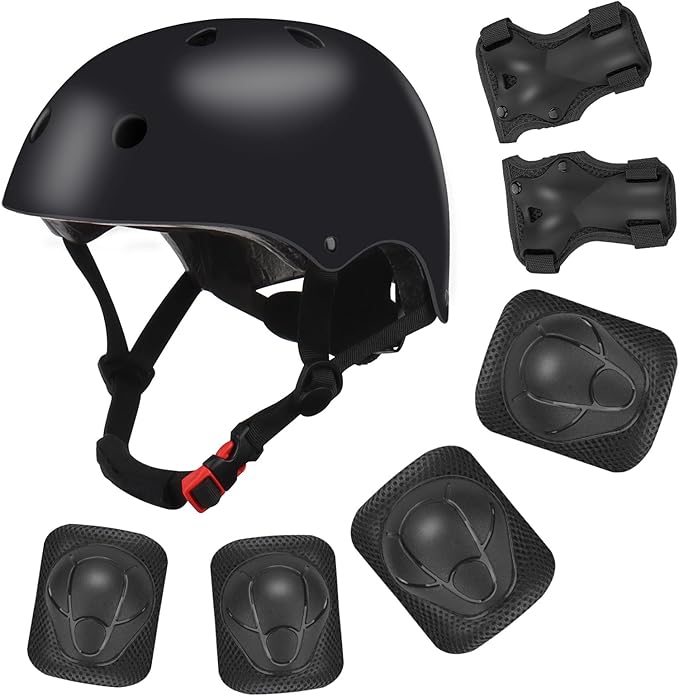 Color Gradient Adjustable Kids Bike Helmet with Knee & Elbow Pads Set | Multi-Sport Safety Gear for Boys & Girls Ages 5-14 | Skateboarding, Scooters, Roller & Inline Skating, Longboarding