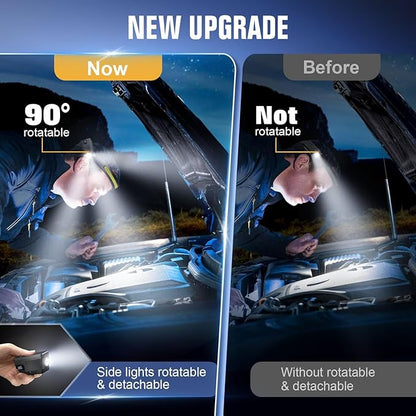 BIAT LED Headlamp Rechargeable, 230° Wide Beam Headlight with Motion Sensor, 90° Rotation and Removable Head Lights for Forehead, 5Mode Head Lamp for Adults, Camping Essentials Gear for Hiking