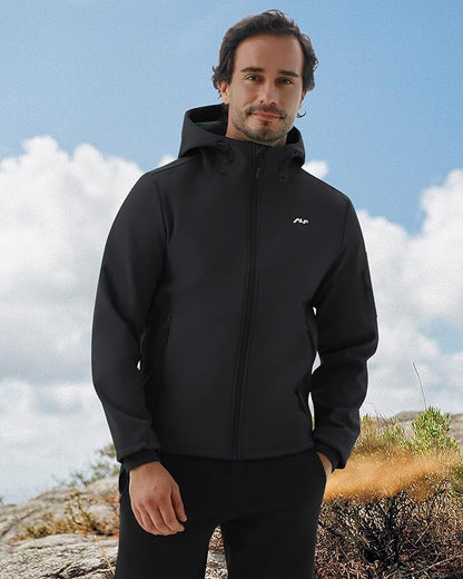 WULFUL Men's Lightweight Softshell Jacket Warm Fleece Lined Windbreaker Waterproof Soft Shell for Outdoor Hiking