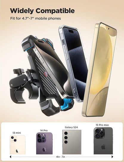 JOYROOM Motorcycle Phone Mount, [1s Auto Lock][100mph Military Anti-Shake] Bike Phone Holder for Bicycle, [10s Quick Install] Handlebar Phone Mount, Compatible with iPhone, Samsung, All Cell Phone
