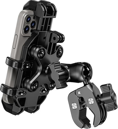 BRCOVAN Motorcycle Phone Mount Holder with Vibration Dampener, Anti-Shake Cellphone Clamp Fit Handlebars 0.5'' to 1.5'' in Diameter for Bike Bicycle Scooter ATV, Adjustable Fit 5.4-6.9'' Smartphones