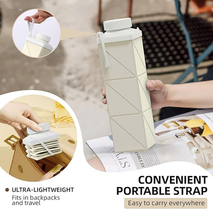 24oz Collapsible Water Bottles–Food-Grade,BPA-Free,Leakproof,Lightweight,Foldable Design Perfect For Travel,Hiking,Camping,Gym,Sports Bottle,Reusable Compact,Ideal Hydration Companion Beige