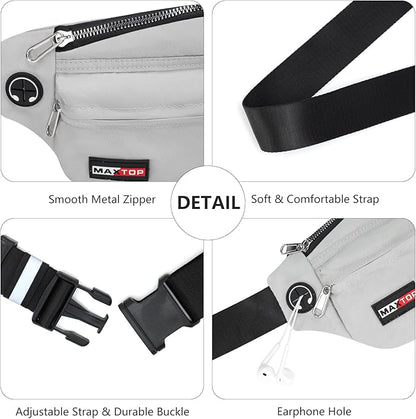 MAXTOP Fanny Packs for Women Men Water Resistant Waist Pack with Key Fob Hook Lightweight Belt Bag with Adjustable Strap Fitness Jogging Hiking Travel Sport