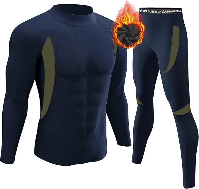 UNIQUEBELLA Men's Thermal Underwear Sets Top & Long Johns Fleece Sweat Quick Drying Thermo Base Layer