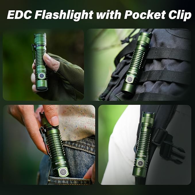 Sofirn SP31 V3.0 Pocket Flashlight Rechargeable, 1200 High Lumen Tactical Flashlight with Powerful LED, Dual Switches and Buck Constant Current Circuit for Home, Emergency, Heavy Duty ( Green)