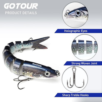 GOTOUR Fishing Lures for Freshwater or Saltwater, Easy to Use for Family Fishing Beginner and Pros, Most Lifelike Jointed Swimbait，Slow Sinking Bass Pike Panfish Walleye Lures, Fishing Gifts for Men