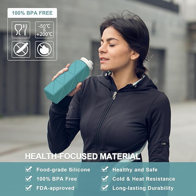 Collapsible Water Bottles 20.6oz, Silicone Foldable Portable Travel Water Bottle, BPA-Free, Leakproof Reusable for Traveling Camping Hiking Cycling Yoga Sports Outdoor, 1 Pack (Blue)