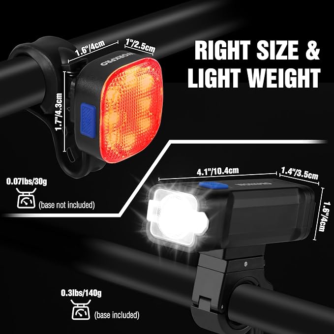 WORKPRO Bike Light for Night Riding, Rechargeable Ultra-Bright Bike Lights Front and Back, 3+5 Modes Bicycle Headlight and Taillight Set, Waterproof Cycling Lights for Mountain, Road Bike Riding