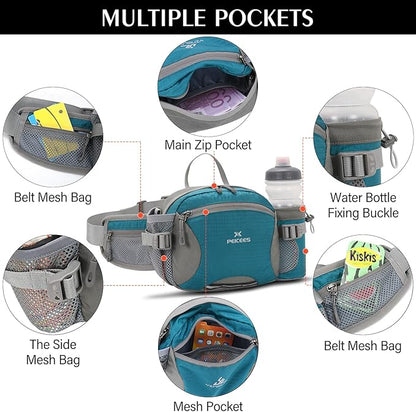 Peicees Hiking Fanny Pack Large Waist Bag for Men Women with Bottle Holder Water Resistant Lumbar Pack for Hiking Camping Fishing Outdoor (Bottle Not Included)