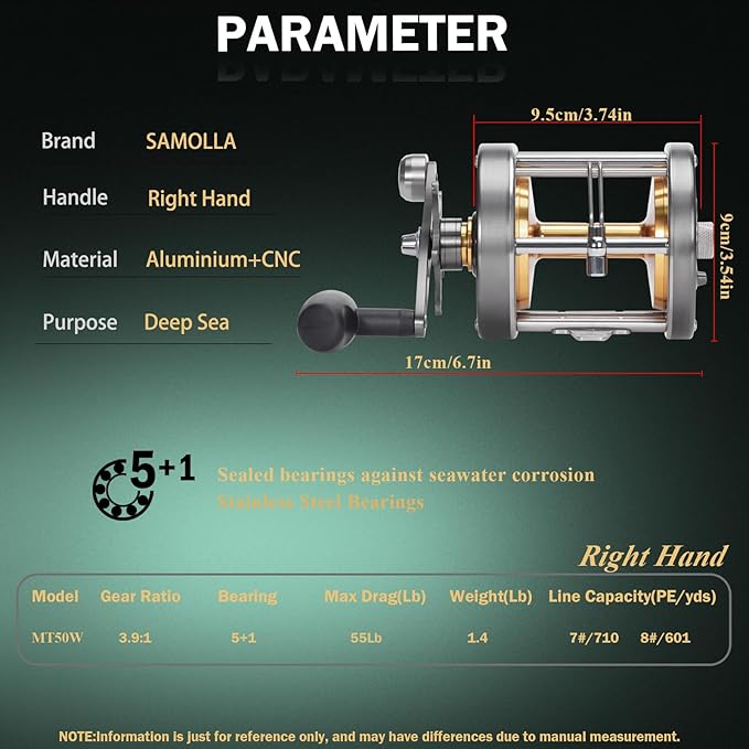 Deep Sea Fishing Reels 44-66Lb Max Drag for Saltwater or Freshwater Ocean Conventional Reel Saltwater Fishing Reel for Tuna Sailfish Swordfish