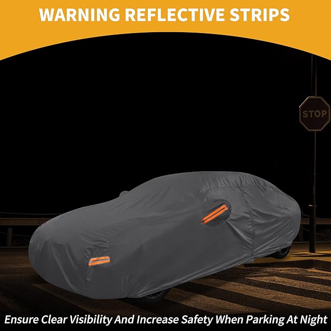 Universal Car Cover Waterproof All Weather 190T-PU, UV Sun Rain Protection, Fits for Sedan Length 178"-186", with Left Side Zipper, Silver Tone