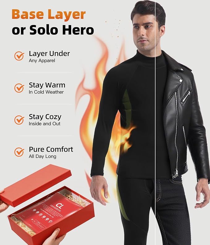 CL convallaria Mens Thermal Underwear Set with Fly Long Johns Base Layer Winter Hunting Gear Sport Top and Bottom