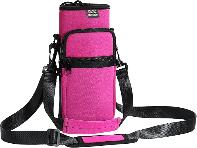 Nuovoware Water Bottle Carrier Bag,25oz/40oz/64oz Bottle Pouch Holder,Adjustable Shoulder Hand Strap 2 Pocket Sling Neoprene Sleeve Sports Accessories for Hiking Travelling Camping