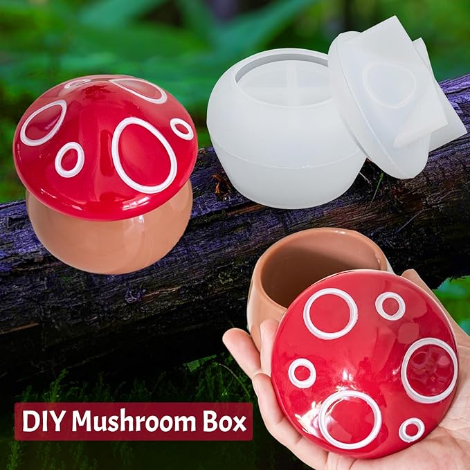 Resin Jar Molds with Lid Mushroom Silicone Mold for Epoxy Resin Casting DIY Jewelry Trinket Organizer Box, Candy Container, Planter, Candle Jars, Home Decoration Concrete Cement Mould Art Craft Gifts