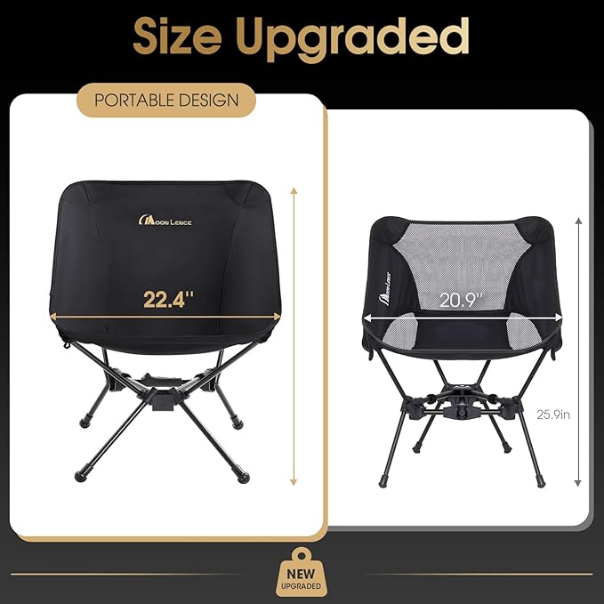 MOON LENCE Portable Camping Chair, Lightweight Folding Backpacking Hiking Chair, Plus Size Compact Yet, Support 330 lbs (Black)