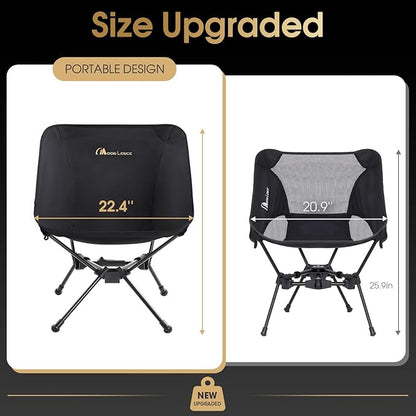 MOON LENCE Portable Camping Chair, Lightweight Folding Backpacking Hiking Chair, Plus Size Compact Yet, Support 330 lbs (Black)