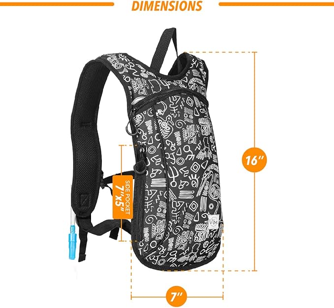 Vibe Festival Gear Hydration Pack Backpack with 2L Water Bladder for Women, Men, Teens, Kids - Hydropack Hydro Sports, Outdoor, Running, Camping, Hiking, Festivals, Raves