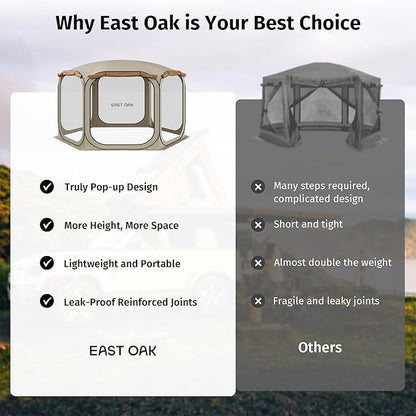 EAST OAK 12×12 FT Pop Up Canopy Tent with Mesh | Outdoor Screen House with 6 Sunshades | Instant Canopy with Portable Carry Bag | Gazebo Tent for Camping, Patio, and Beach | Beige