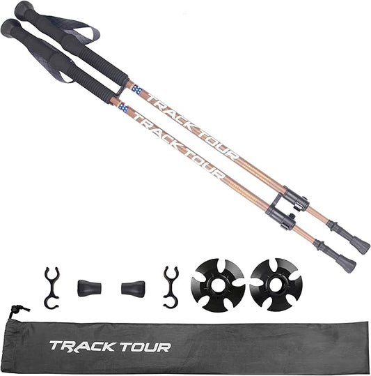 Carbon Fiber Trekking Poles Ultra Lightweight Hiking Poles Walking Sticks with Cork and EVA Foam Grips Quick Adjustable Flip Locks