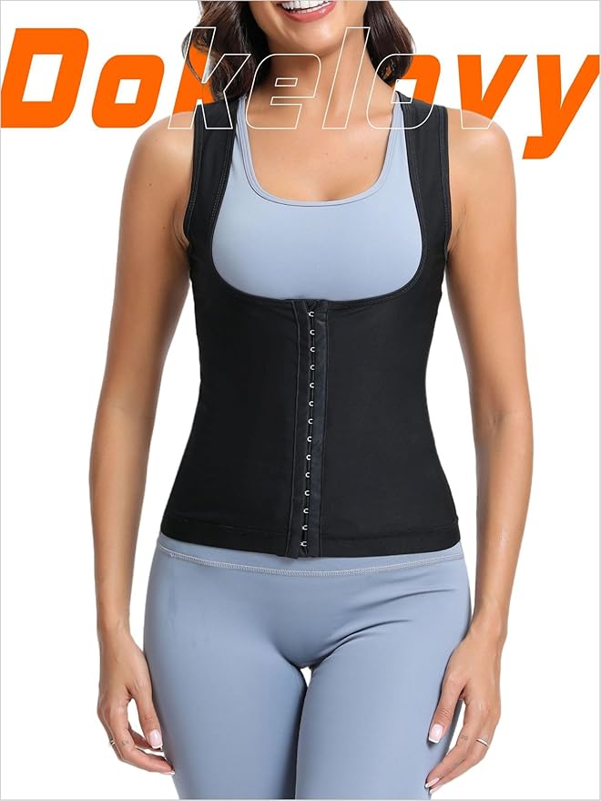 Women's Sauna Vest Waist Trainer, Adjustable Workout Sweat Shaper Shirt, Tummy Control Tank Top for Gym Yoga Running