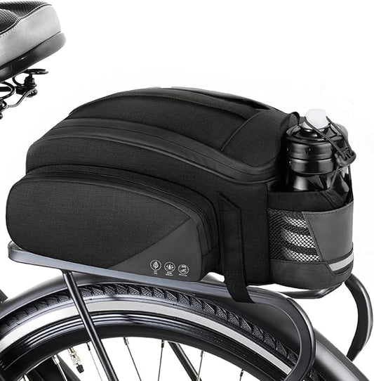 Bike Rack Bag,12L Bike Trunk Bag ,Rear bike rack bag, Multi Pockets Cycling Storage Bag with Water Bottle Holder , Bike Bags for bicycle Rack with Reflective Area & Shoulder Strap for Cycling Trips.
