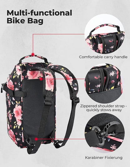 KEMIMOTO Rear Bike Rack Bag, 13L Water-resistant Trunk Bags 3-IN-1, Zippered Bicycle Backpack Shoulder Pannier Saddle Pack for Ebikes Cycling Commuting Travel Outdoor Camping, Pink