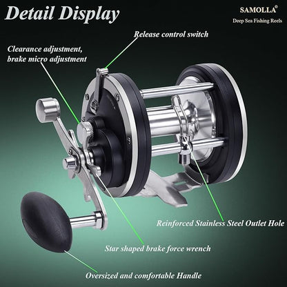 Deep Sea Fishing Reels 44-66Lb Max Drag for Saltwater or Freshwater Ocean Conventional Reel Saltwater Fishing Reel for Tuna Sailfish Swordfish