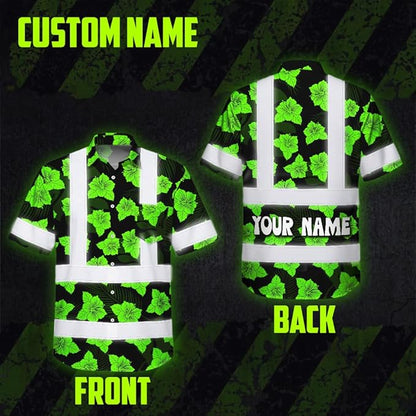 High Visibility Hawaiian Shirt for Men Tropical Shirts Custom Name Floral Outfit Reflective Safety Workwear
