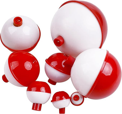 Fishing Folats Bulk Hard ABS Bobbers Snap-on Floats Push Button Round Buoy Float Bobbers for Crappie Panfish Walleyes Red and White 0.75"/1"/1.25"/1.5"/1.75"/2"/2.5"