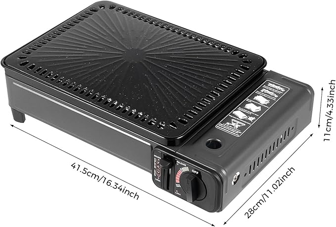 Portable Butane Stove -2 in 1 Compact Gas Grill Stove with Detachable Grate + Carry Case | Dual Fuel Tabletop BBQ for Camping, Korean BBQ, Tailgating | Fast Stainless Steel Outdoor Cooker