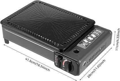 Portable Butane Stove -2 in 1 Compact Gas Grill Stove with Detachable Grate + Carry Case | Dual Fuel Tabletop BBQ for Camping, Korean BBQ, Tailgating | Fast Stainless Steel Outdoor Cooker