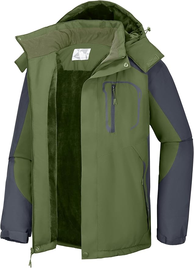 CAMELSPORTS Mens Winter Jacket Waterproof Warm Snow Ski Jackets Faux Fur Fleece Rain Coats with Removable Hood
