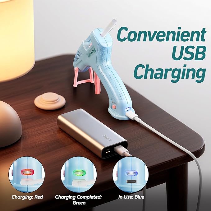 20W Portable Mini Hot Glue Gun with 30 Glue Sticks,USB - Charging,Fixed Stand-Multifunctional for School Crafts DIY Arts Gift
