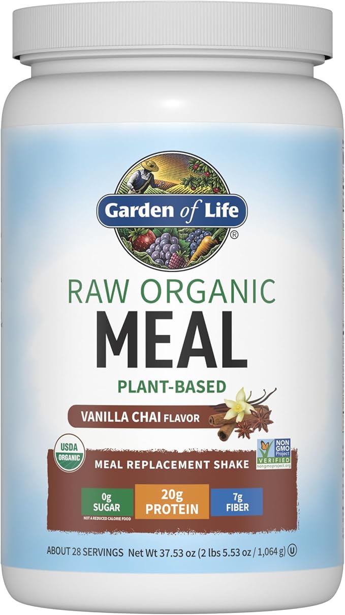 Garden of Life Meal Replacement Shakes, Raw Organic, Vanilla Chai Protein Powder with Plant Based Pea Protein, Sprouts, Greens, Probiotics, Dairy Free 28 Servings