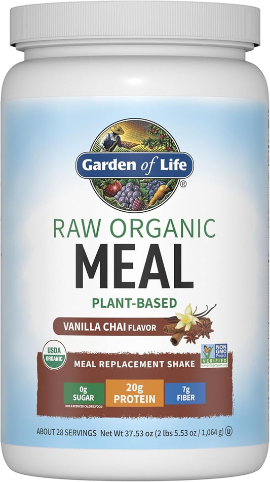 Garden of Life Meal Replacement Shakes, Raw Organic, Vanilla Chai Protein Powder with Plant Based Pea Protein, Sprouts, Greens, Probiotics, Dairy Free 28 Servings