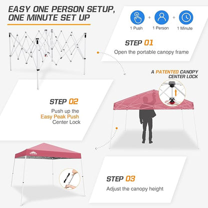 EAGLE PEAK 10x10 Slant Leg Pop-up Canopy Tent Easy One Person Setup Instant Outdoor Beach Canopy Folding Portable Sports Shelter 10x10 Base 8x8 Top (Peach Pink)