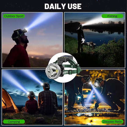 LED Rechargeable Headlamp, Super Bright Headlamp with Motion Sensor, Solar Charging, 3 Modes Waterproof Headlamps for Outdoors, Camping, Hiking, and Emergencies