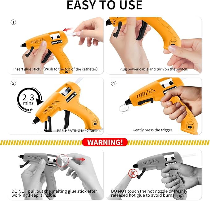 Cordless Hot Glue Gun, 20W Glue Gun with 30 Glue Sticks, 90S Fast Preheating, 2600mAh USB-C Rechargeable Hot Melt Gun for DIY Crafts, Gift Making, Home Repairs & Decoration, Gift Making (Yellow)
