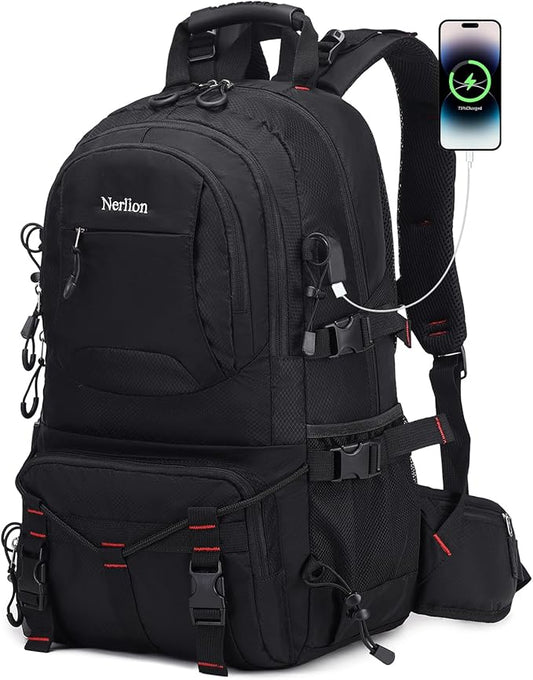 Nerlion 40L Hiking Backpack Travel Backpack for Men Women Camping Waterproof Outdoor Hiking Daypack Lightweight Backpack (Black)