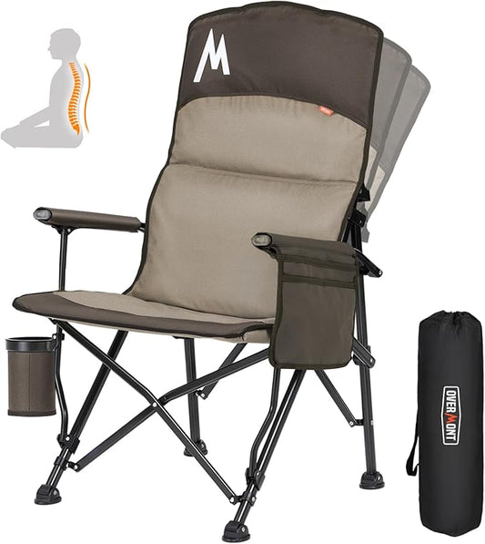 Overmont Back Support Camping Chair for Adults - Oversized with Adjustable High Backrest - Heavy Duty Folding Chair Supports 450 LBS - Cup Holder & Side Pocket – Perfect for Outdoor, Lawn, Beach Use