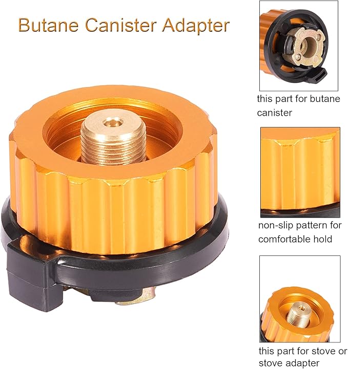 Camping Stove Adapter Propane to Butane Adapter 1 Lb Propane Tank Input EN417 Lindal Valve Output w/Butane Canister Nozzle Input EN417 Lindal Screw Cartridge Output Gas Converter LPG Canister Adapter