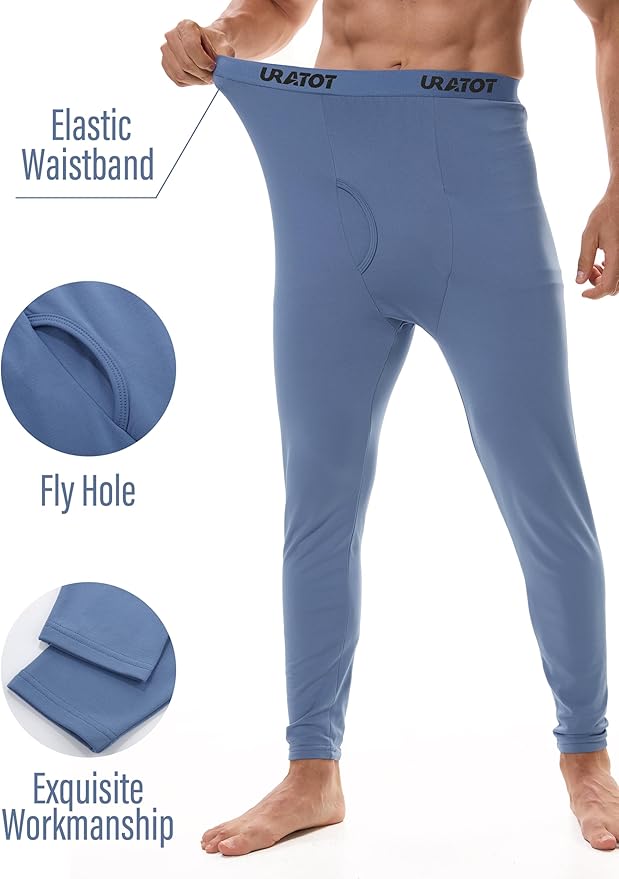 URATOT Men's Thermal Underwear Bottom Fleece Long Johns for Men Soft Warm Base Layer Thermal Pants for Cold Weather