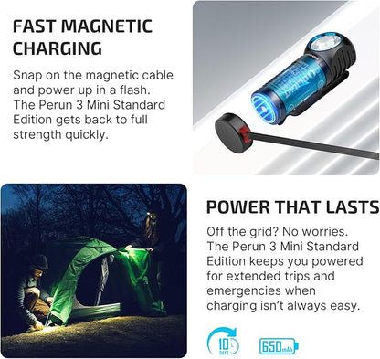 OLIGHT Perun 3 Mini Headlamp 1250 Lumens LED Head Flashlight,Rechargeable Headlight with Red Light Option,Perfect for Working, Hiking, Camping and Climbing (Cool White 5700K~6700K, Black)