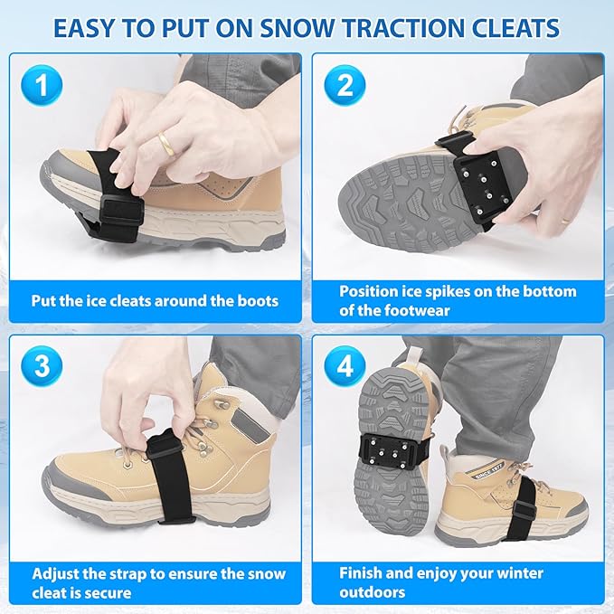 SYOURSELF Ice Cleats Crampons for Shoes and Boots, Rotatable Mid-Sole Traction Cleats Shoe Spikes for Snow and Ice, Non Slip Tungsten Spikes Ice Shoes Grippers for Men Women Winter Indoor/Outdoor