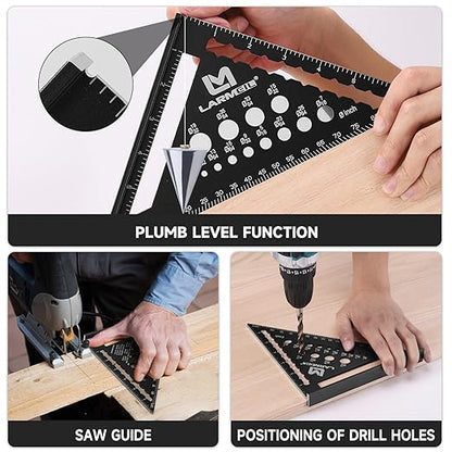 Carpenter Square 7 Inch Rafter Square Tool, Multi-Purpose Farming Carpenter Tools, Woodworking Square Laser Scales Anodized Ruler Body, Aluminum Metal Squares, Black