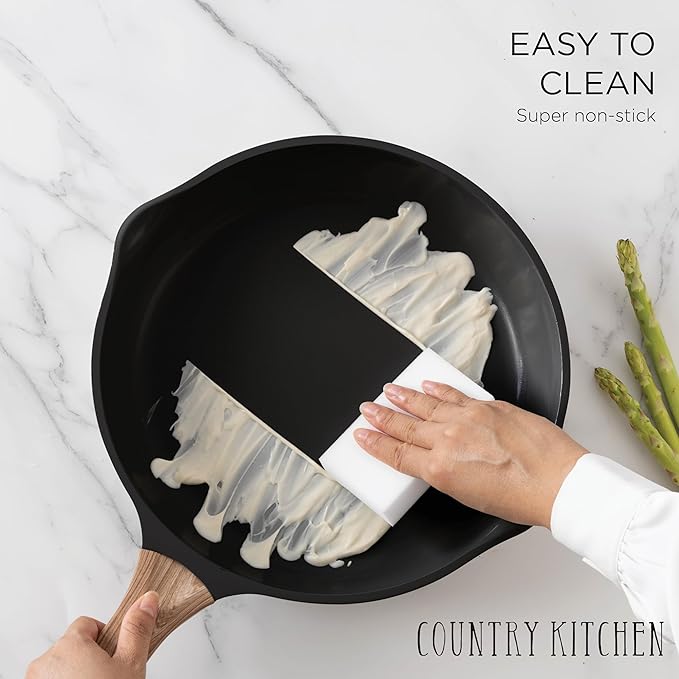 Country Kitchen Pots and Pans Set Nonstick, Cast Aluminum Kitchen Cookware Set with Utensils, 14 Pcs Non Stick Cooking Set w/Frying Pans & Saucepans, Grey